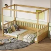 Montessori Twin Size Pine Floor Bed Frame with Canopy Design