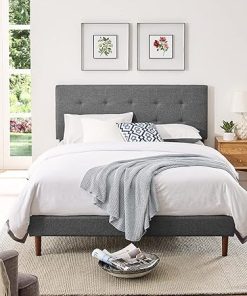 Twin Bed Frame with Adjustable Height Headboard and Wood Slat Support
