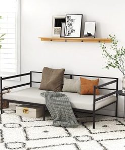 Metal Daybed Frame Twin Size Sofa Bed with Guardrail for Bedroom 2