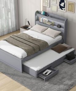 Merax Twin XL Platform Bed with Storage LED Headboard and USB Charging