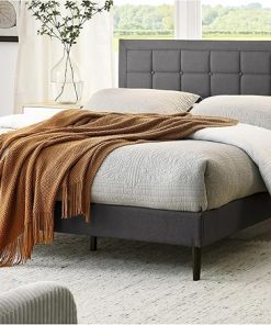 Grey Full Size Upholstered 2.0 Platform Bed Frame in Mornington Style