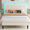 Upholstered Full Size Bed Frame with Tufted Headboard and Slats 4