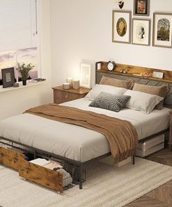 Wancla Full Bed Frame with Storage Headboard and Charging Station 2
