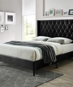 Amelia Velvet Tufted Queen Platform Bed Black by Better Home Products