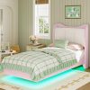 Velvet Twin Bed Frame with Headboard and LED Light in Pink