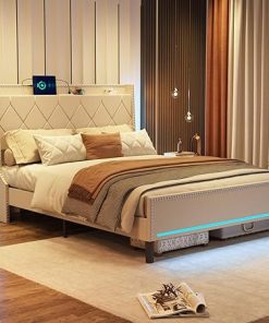 Vabches Full Size Bed Frame with LED Lights and Storage Space 2