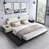 Full Size Platform Bed Frame with Natural Rattan Headboard and Storage 3