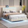 Modern Queen Upholstered Platform Bed with LED Lights and USB