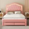 Kids Twin Low Loft Bed with LED Lights and 4 Drawers – Natural 4