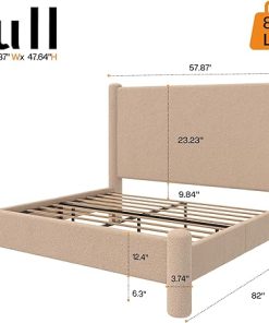 Boucle Full Size Bed Frame with Charging Station and Soft Corners 2