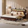 Bestier Queen Bed Frame with Headboard and Storage Shelves, Walnut