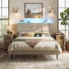 Queen Size Metal Bed Frame with Faux Leather Tufted Headboard Black 3