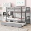 Full Over Full Wooden Bunk Bed with Trundle and Ladder for Kids 4