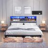 Queen Bed Frame with Hidden Storage Headboard and Charging Station