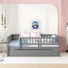 Grey Tufted Queen Size Bed Frame with Wing Back Headboard and Slats 3