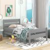 Olela Twin Bed Frame Grey Wood Platform Bed with Headboard for Kids
