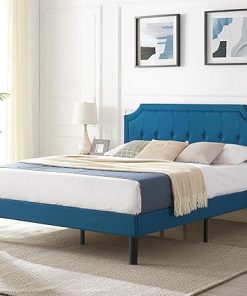 VECELO Premium Upholstered Full Bed with Metal Frame and Slat Support