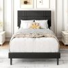 Upholstered Twin Size Bed Frame with Rounded Headboard in Grey 3