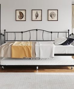 Metal Daybed with Trundle Twin Size Premium Steel Frame and Support