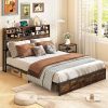 GOFLAME Queen Bed Frame with Storage Headboard and Charging Station