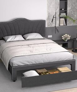 Modern Queen Bed Frame with Headboard and Storage Drawer Support Modern Queen Bed Frame with Headboard and Storage Drawer Support