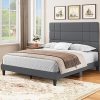 Twin Size Fabric Bed Frame with Curved Headboard Adjustable Black 3
