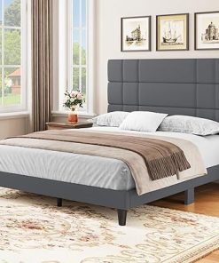YITAHOME Queen Platform Bed Frame with Upholstered Headboard Grey