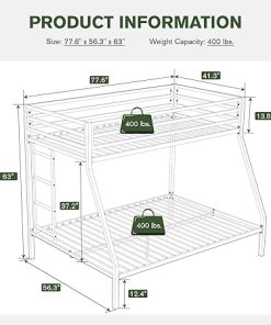 MUTICOR Twin Over Full Bunk Bed Frame with Safety Guardrail and Ladder 2