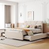 Full Size Upholstered Bed Frame with Twin Trundle and Drawers Beige