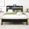 VECELO Twin Size Upholstered Bed Frame with Adjustable Headboard Beige 3