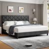 King Size Upholstered Bed Frame with Adjustable Headboard and Wood Slats