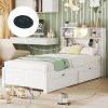 Twin Bed with 2 Storage Drawers, Wood Twin Storage Bed with Bookcase Headboard,LED Light and USB Charge Station,Twin Bed Frames Captain Bed for Kids, Girls,Boys,No Box Spring Needed, White