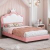 Twin Princess Bed Frame with Crown Headboard for Girls Teens Pink