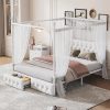 Queen Size Canopy Bed with Upholstered Button Tufted Headboard
