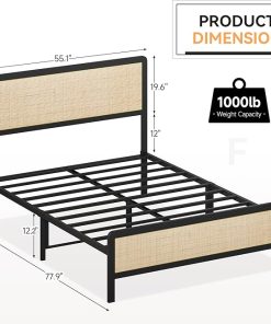 Alkmaar Metal Bed Frame with Rattan Headboard Safe Storage Design 2
