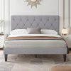 Queen Bed Frame with Storage and Adjustable Headboard in Beige 4