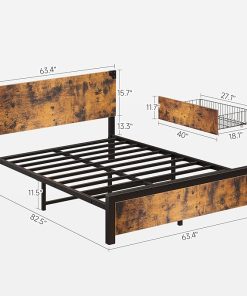 Queen Bed Frame with Storage Drawers and Headboard in Rustic Style 2