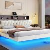 Queen Size LED Bed Frame with Tall Headboard and Charging Station 3