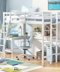 KOMFOTT Twin Loft Bed with Desk and Safety Guardrail for Teens 2