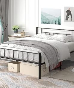 Durable Full Size Bed Frame with Headboard No Box Spring Needed