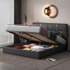 Upholstered Queen Bed Frame with Storage and Gold Decor Headboard