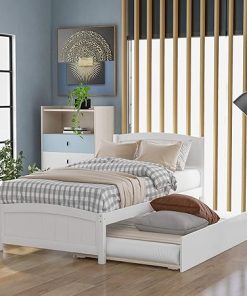 Twin Size Bed Frame with Trundle Solid Wood Platform Headboard