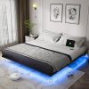 King Size Floating Bed Frame with LED Lights and Charging Station 4