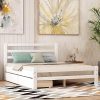 Queen Size Bed with 2 Storage Drawers and Twin Trundle Frame Beige 4