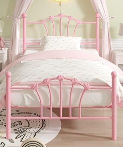 VECELO Twin Bed Frame with Headboard and Footboard, Pink Mattress Support 2