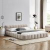 Chenille Queen Size Bed Frame with Headboard Easy Assembly Beige