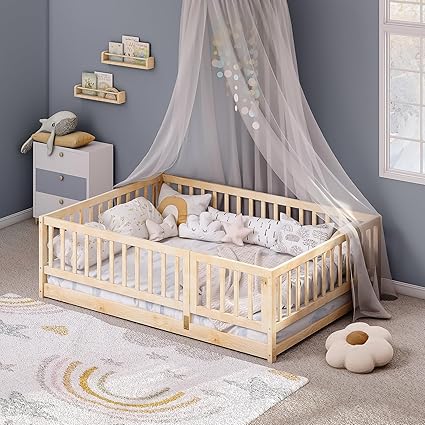 Tatub Montessori Floor Bed for Kids with High Rails and Solid Wood 2 Tatub Montessori Floor Bed for Kids with High Rails and Solid Wood - Image 2