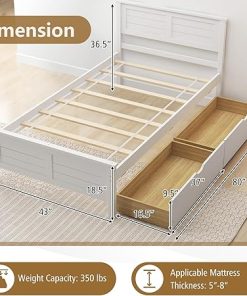 KOMFOTT Twin Size Wood Bed Frame with Storage Drawers and Headboard 2