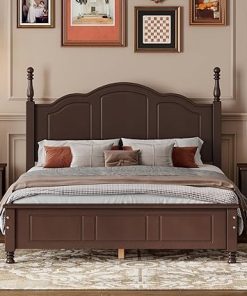 Full Size Solid Wood Retro Platform Bed with Classic Headboard