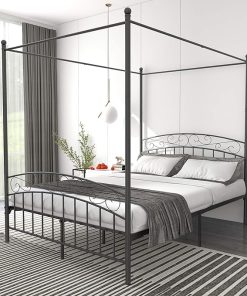 Queen Size Metal Canopy Bed Frame with Headboard and Footboard